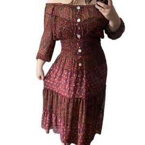 Anthropologie Floral Print Smocked Maxi Dress